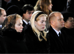 Dagmar Havlová, the widow of late former President Vaclav Havel, and her daughter Nina, right, attend the funeral ceremony inside Prague Castle's St. Vitus Cathedral on Friday. David W Cerny/Reuters